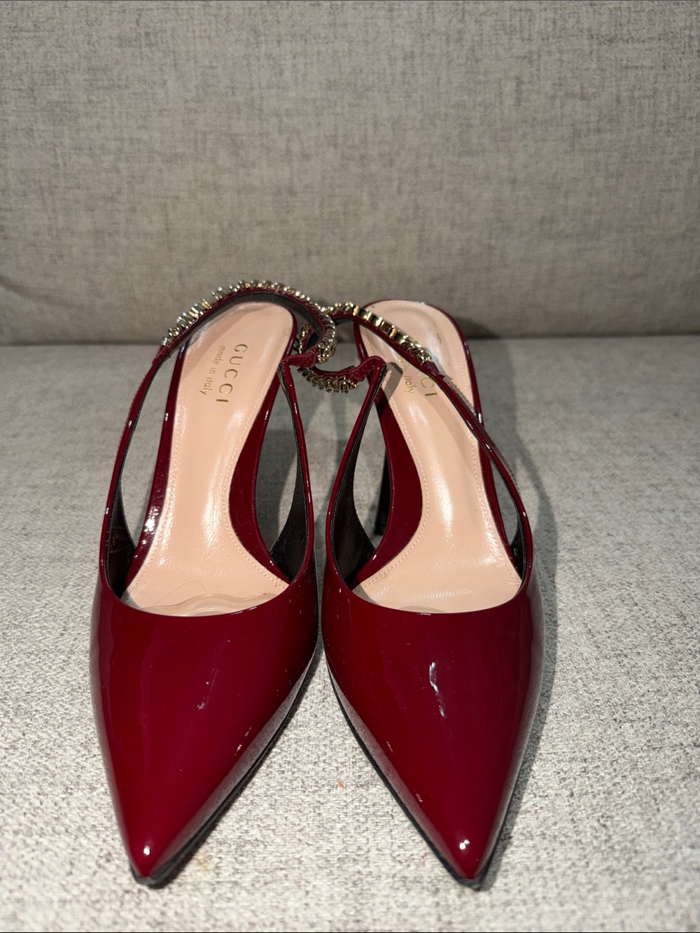 Gucci Women's Burgundy Patent Pointed-Toe Slingback Pumps